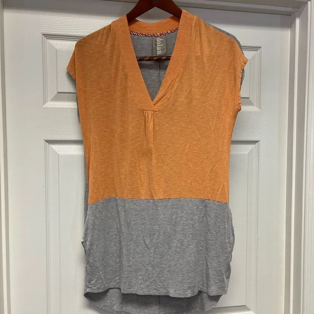 Dolan V-Neck Orange & Gray Jersey Tunic Mini Dress sz S